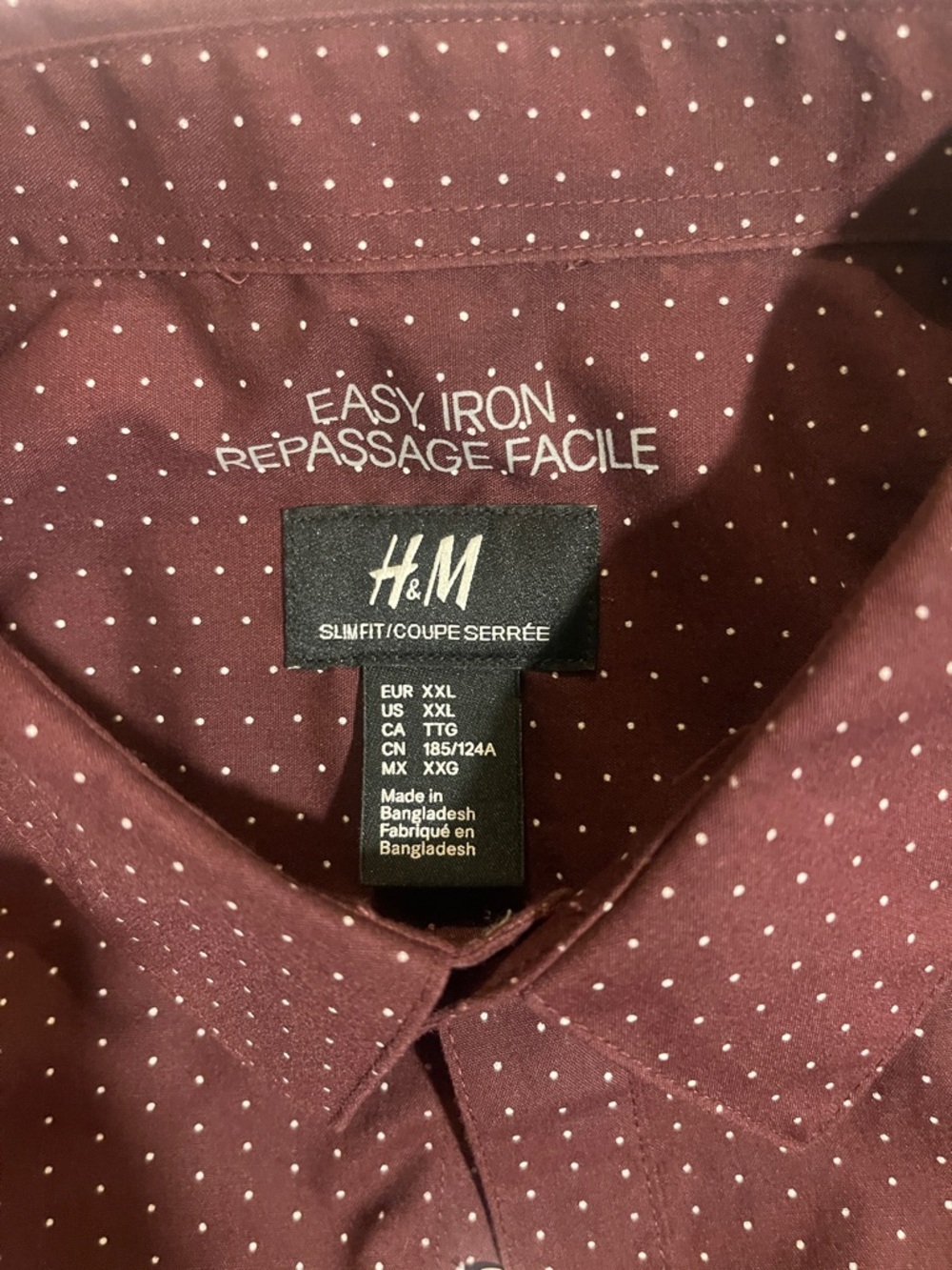 H&M Men's Burgundy Long-Sleeve Dress Shirt with Microdot Print - Picture 2 of 3